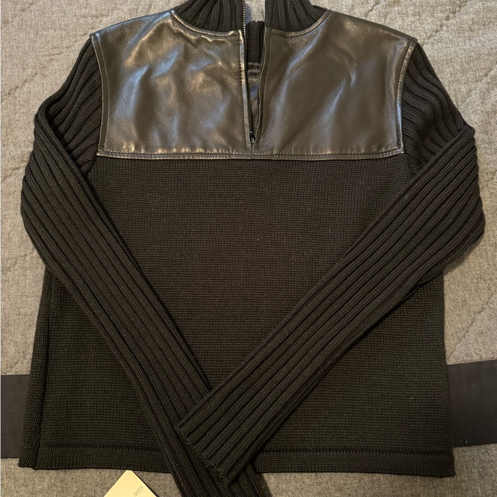 Vakko Black Knit and Leather Jacket